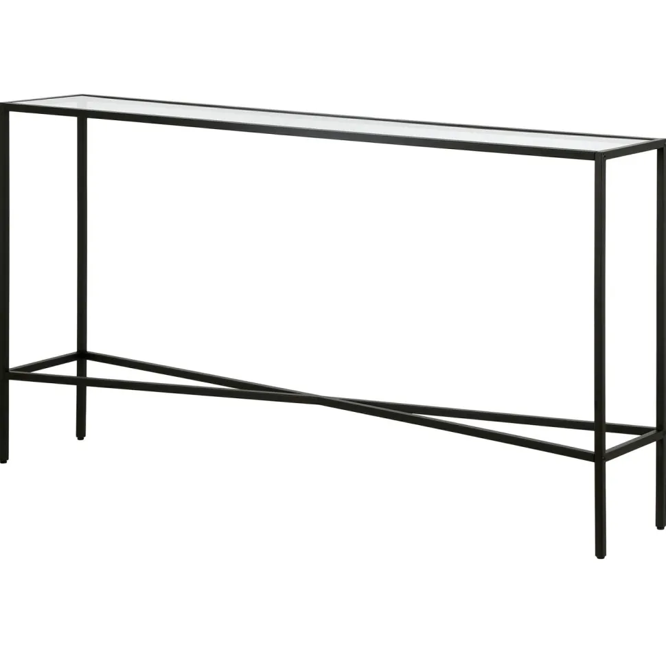 Henley 55" Wide Rectangular Console Table with Glass Top in Blackened Bronze