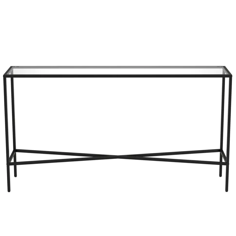 Henley 55" Wide Rectangular Console Table with Glass Top in Blackened Bronze