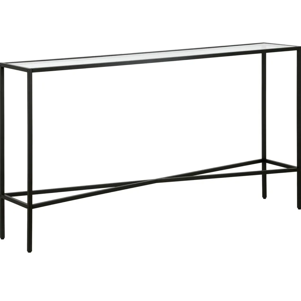 Henley 55" Wide Rectangular Console Table with Glass Top in Blackened Bronze