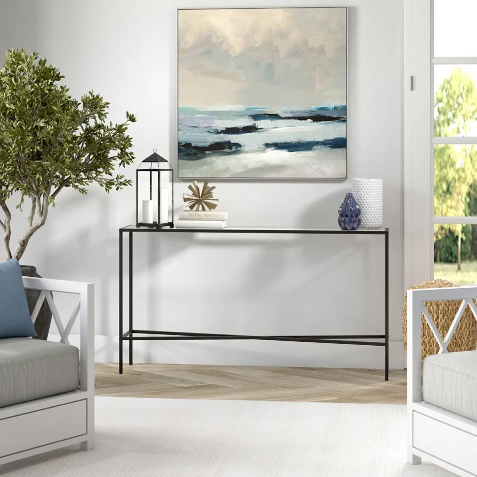 Henley 55" Wide Rectangular Console Table with Glass Top in Blackened Bronze