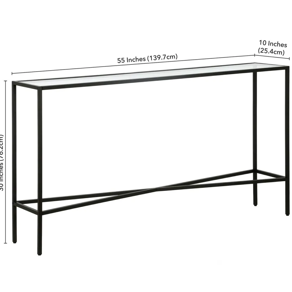 Henley 55" Wide Rectangular Console Table with Glass Top in Blackened Bronze