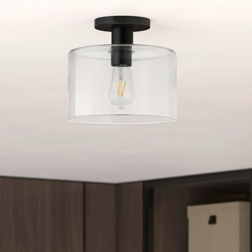 Henri 10" Wide Semi Flush Mount with Glass Shade in Matte Black/Clear