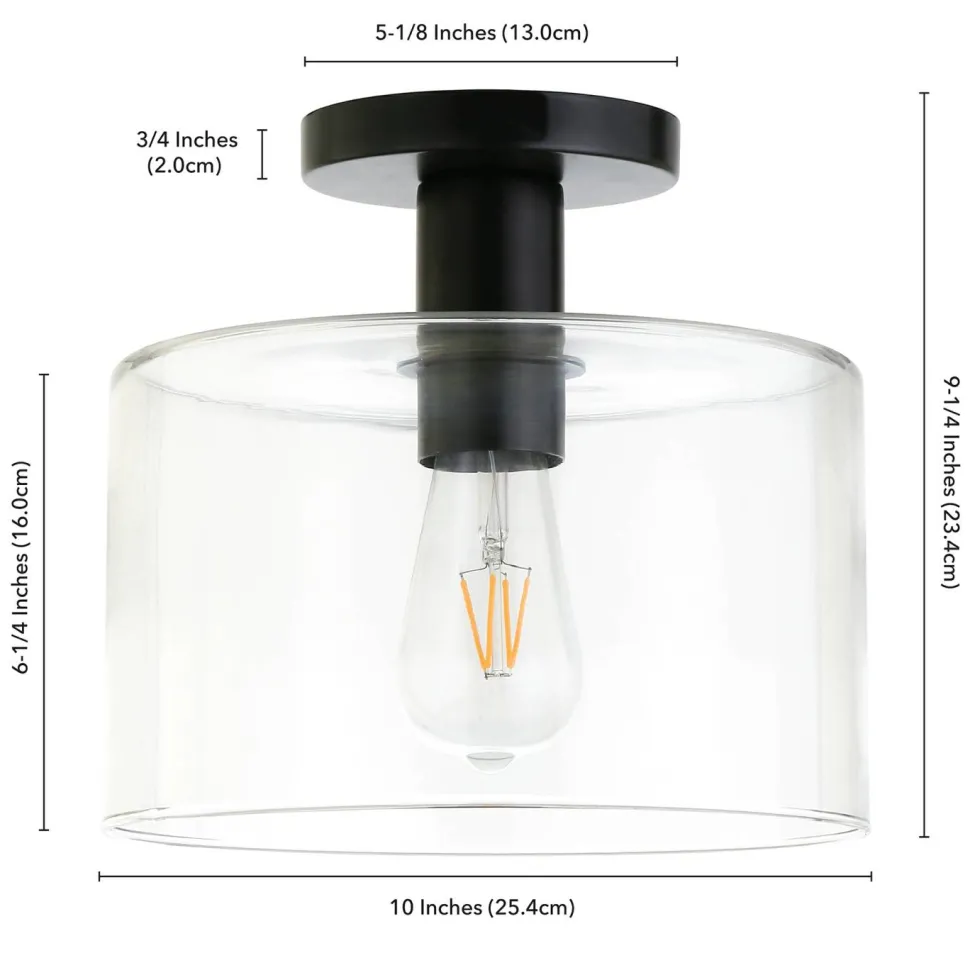 Henri 10" Wide Semi Flush Mount with Glass Shade in Matte Black/Clear