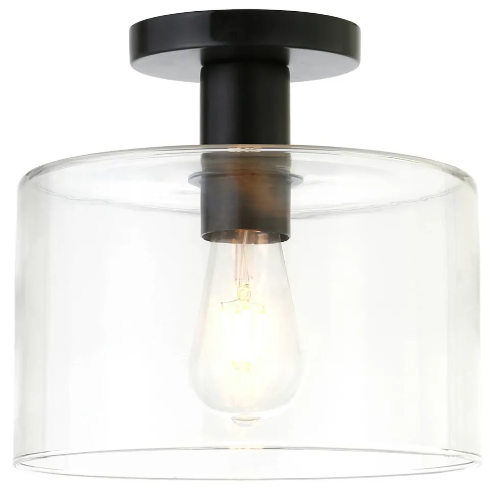 Henri 10" Wide Semi Flush Mount with Glass Shade in Matte Black/Clear