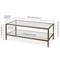 Hera 45" Wide Rectangular Coffee Table with Mirror Shelf in Brass