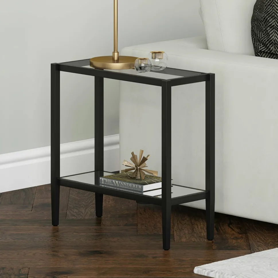 Hera 24" Wide Rectangular Side Table with Glass Shelf in Blackened Bronze