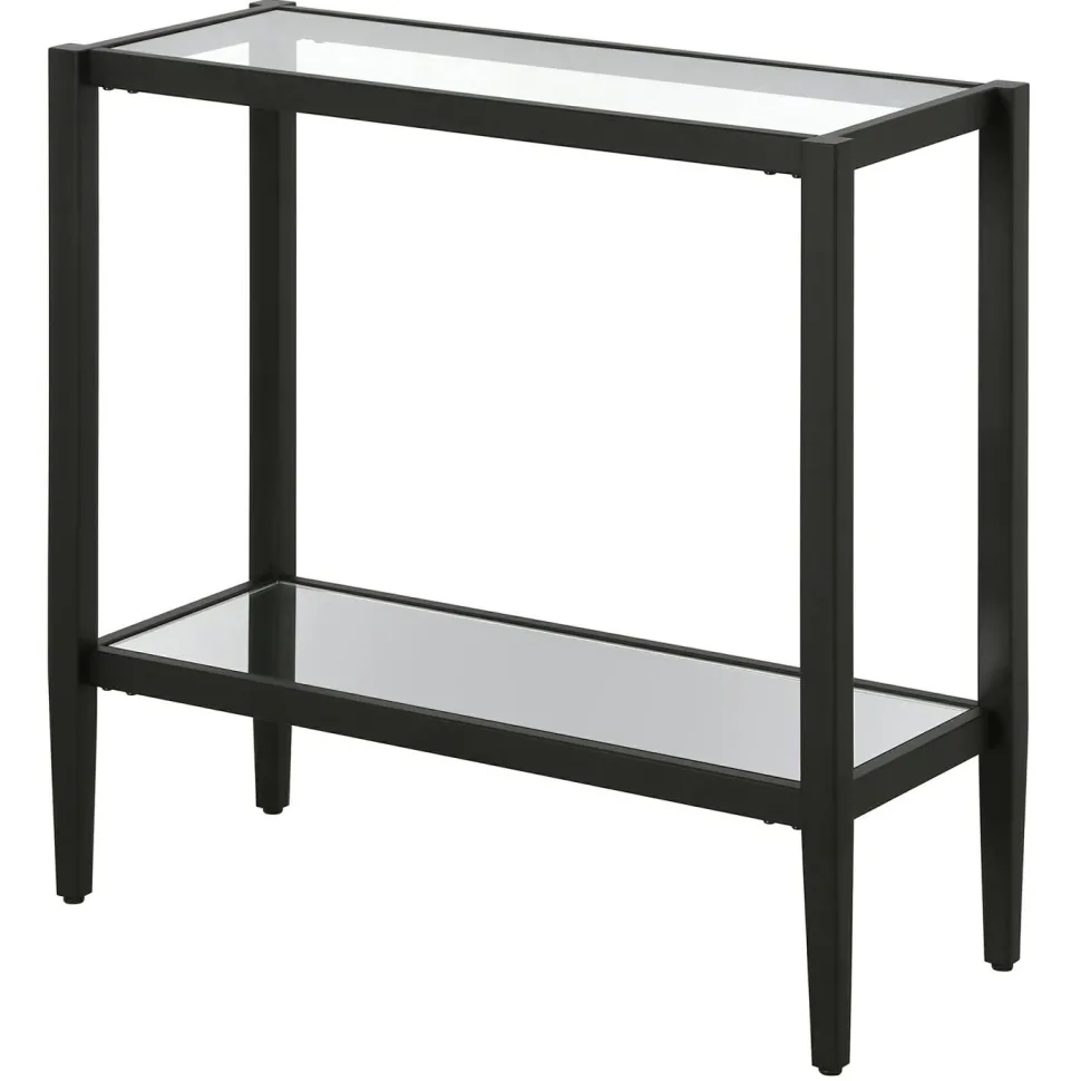Hera 24" Wide Rectangular Side Table with Glass Shelf in Blackened Bronze