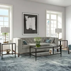 Hera 20" Wide Square Side Table with Mirror Shelf in Blackened Bronze