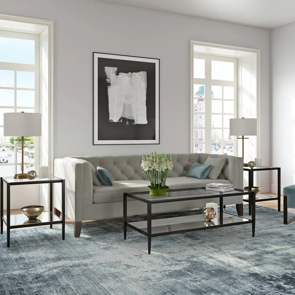 Hera 20" Wide Square Side Table with Mirror Shelf in Blackened Bronze