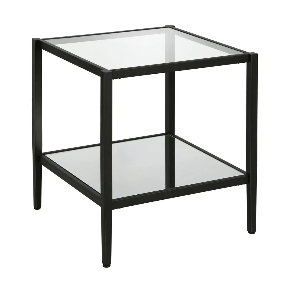 Hera 20" Wide Square Side Table with Mirror Shelf in Blackened Bronze