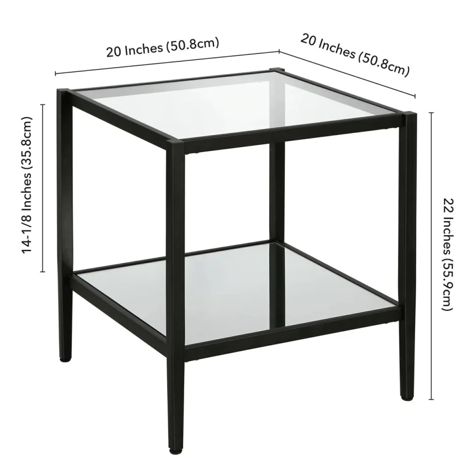Hera 20" Wide Square Side Table with Mirror Shelf in Blackened Bronze