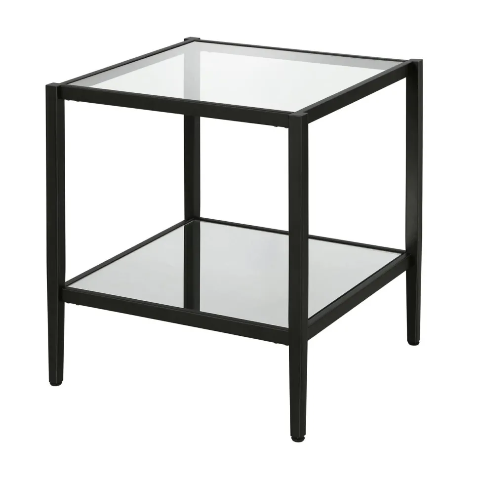 Hera 20" Wide Square Side Table with Mirror Shelf in Blackened Bronze