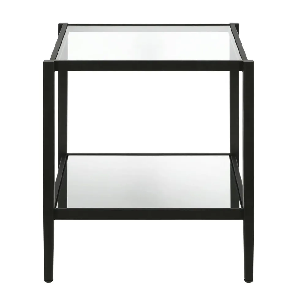 Hera 20" Wide Square Side Table with Mirror Shelf in Blackened Bronze