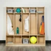 Hercules Wooden 5 Section School Coat Locker with Bench, Cubbies, and Storage Organizer Hook-Safe, Kid Friendly Design - 48"H x 48"L (Natural)