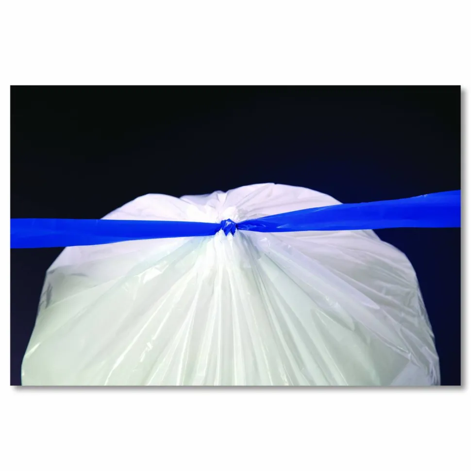 Heritage Drawstring Can Liners, 13 Gallon, 0.8 Mil, White, Box Of 80