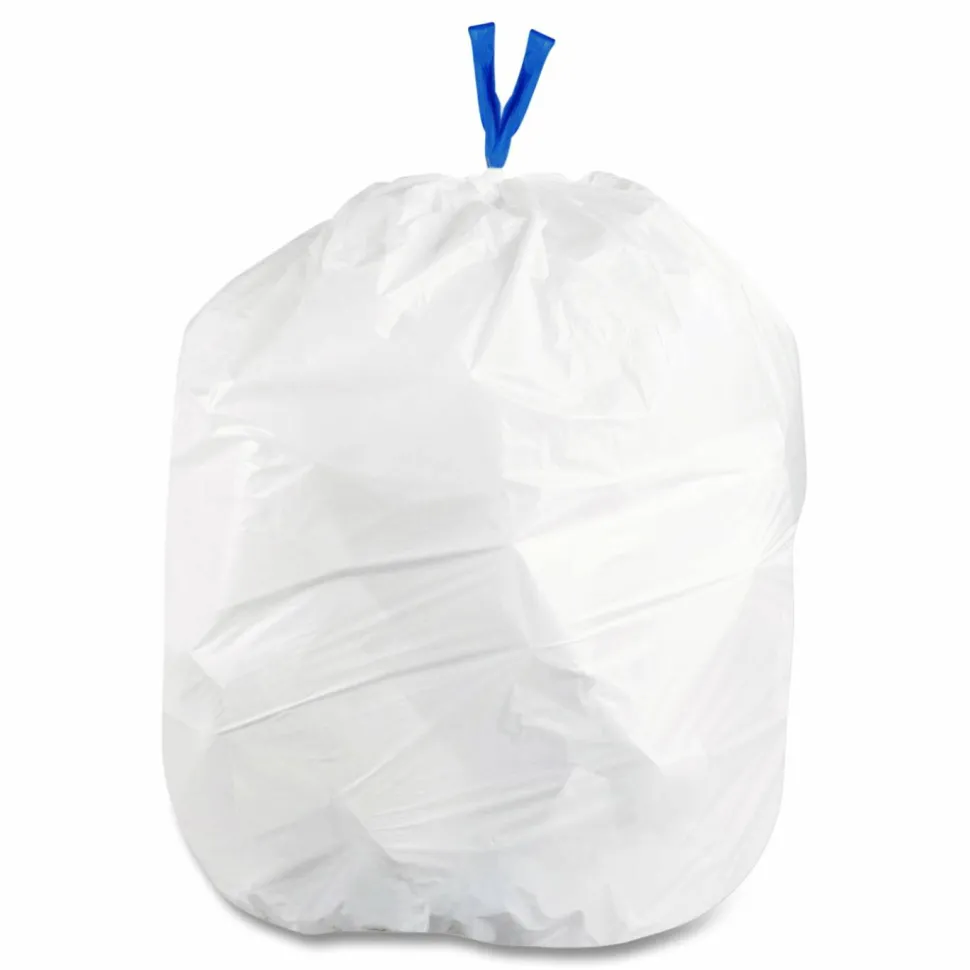 Heritage Drawstring Can Liners, 13 Gallon, 0.8 Mil, White, Box Of 80