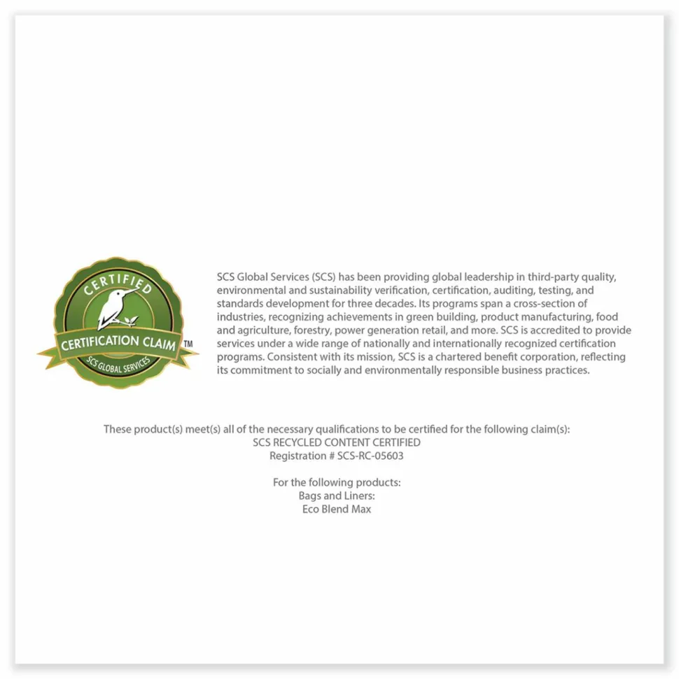 Heritage Eco Blend Max Can Liners, 33 gal, 0.8 mil, 33" x 39", Black, 25 Bags/Roll, 8 Rolls/Carton