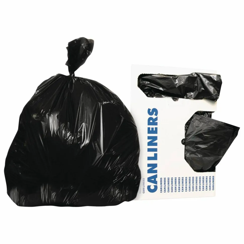 Heritage Reprocessed Resin Can Liners, 60 gal, 1.5 mil, 38" x 58", Black, Flat Pack, 100/Carton