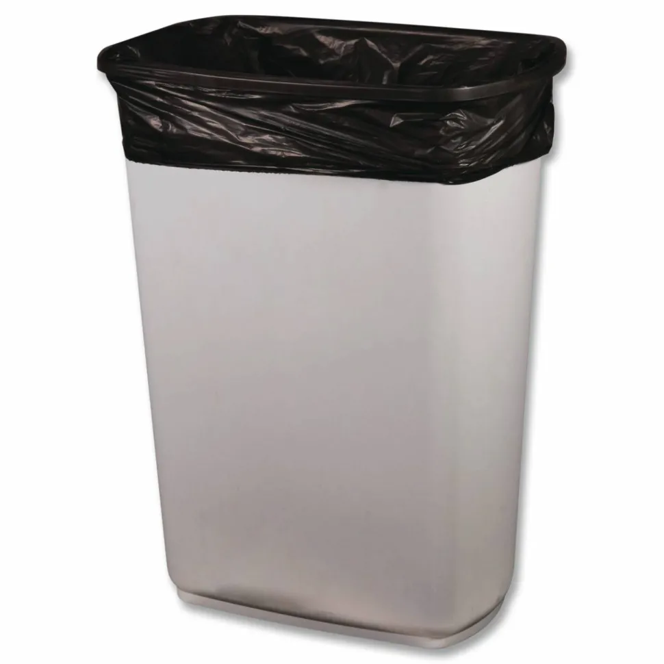 Heritage Reprocessed Resin Can Liners, 60 gal, 1.5 mil, 38" x 58", Black, Flat Pack, 100/Carton