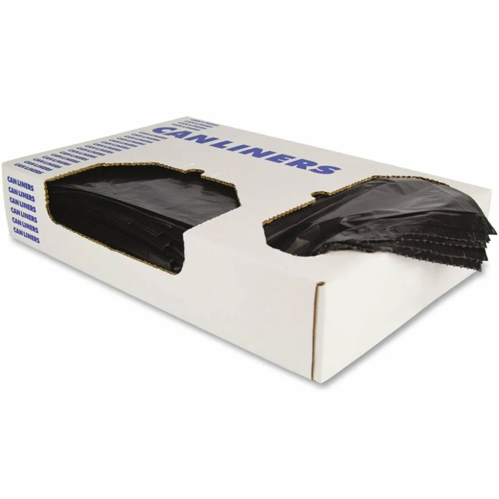 Heritage Reprocessed Resin Can Liners, 60 gal, 1.5 mil, 38" x 58", Black, Flat Pack, 100/Carton