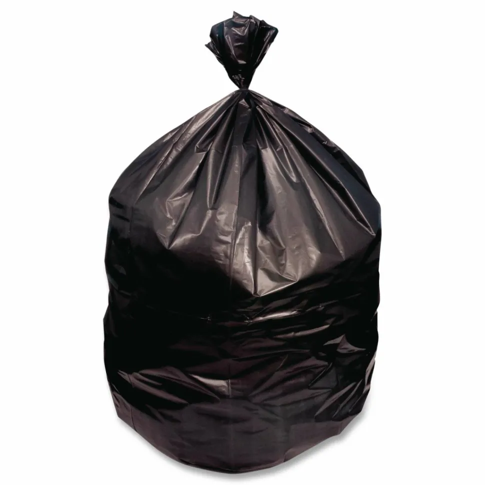 Heritage Reprocessed Resin Can Liners, 60 gal, 1.5 mil, 38" x 58", Black, Flat Pack, 100/Carton
