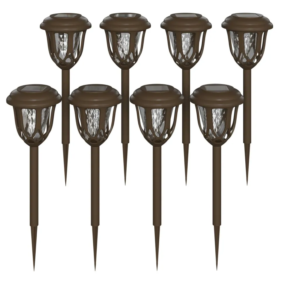 Hess 8 Pack Brown Tulip Design LED Solar Lights Weather Resistant Outdoor Solar Powered Lights for Pathway, Garden, & Yard