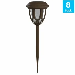 Hess 8 Pack Brown Tulip Design LED Solar Lights Weather Resistant Outdoor Solar Powered Lights for Pathway, Garden, & Yard