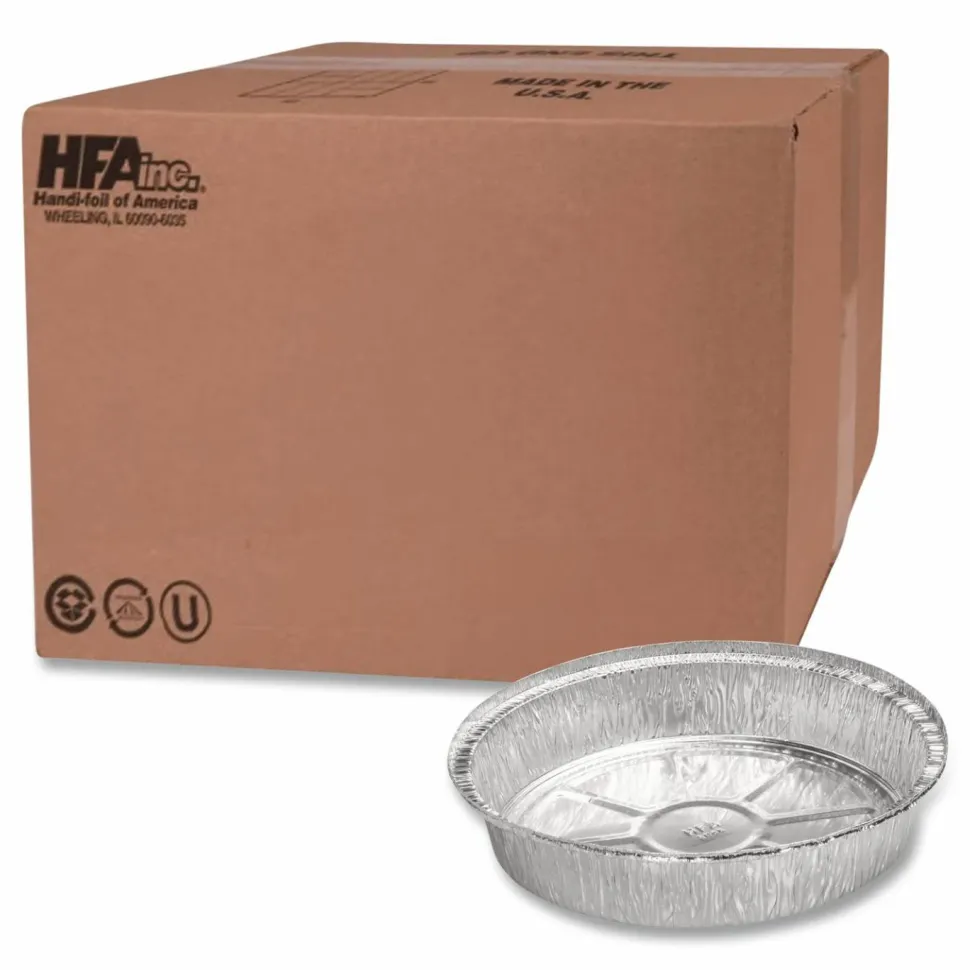 HFA Round Aluminum Containers, 32 oz, 9.03" Diameter x 1.25"h, Silver, 500/Carton