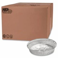 HFA Round Aluminum Container, 48 oz, 9" Diameter x 1.66"h, Silver, 500/Carton
