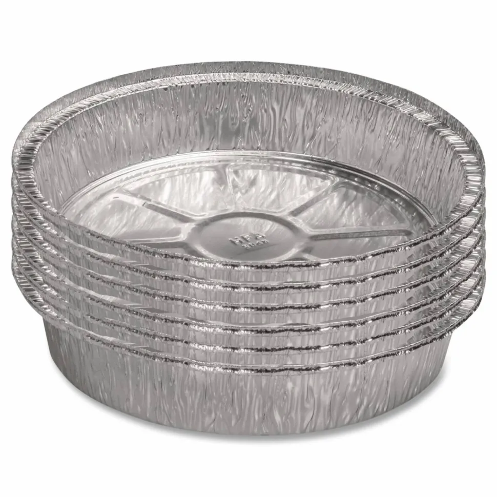 HFA Round Aluminum Container, 48 oz, 9" Diameter x 1.66"h, Silver, 500/Carton