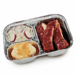 HFA Three-Compartment Oblong Food Container, 24 oz, 6.38 x 1.47 x 8, Silver, Aluminum, 500/Carton