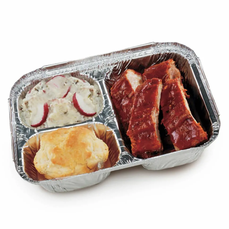 HFA Three-Compartment Oblong Food Container, 24 oz, 6.38 x 1.47 x 8, Silver, Aluminum, 500/Carton