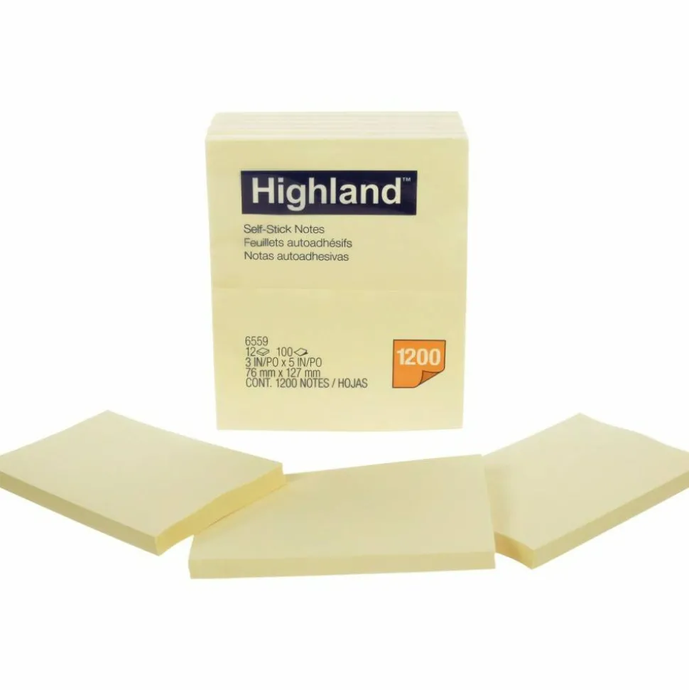 Highland Notes, 3 in x 5 in, 12 Pads, 100 Sheets/Pad, Yellow
