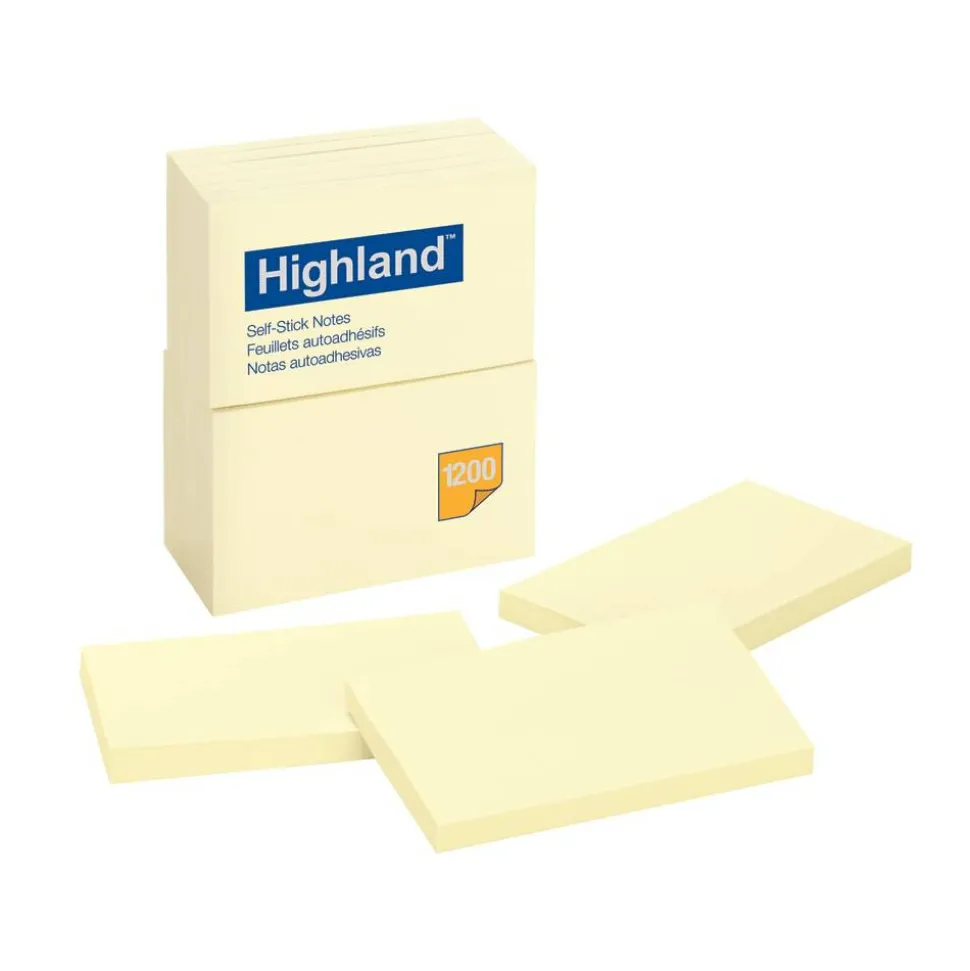 Highland Notes, 3 in x 5 in, 12 Pads, 100 Sheets/Pad, Yellow