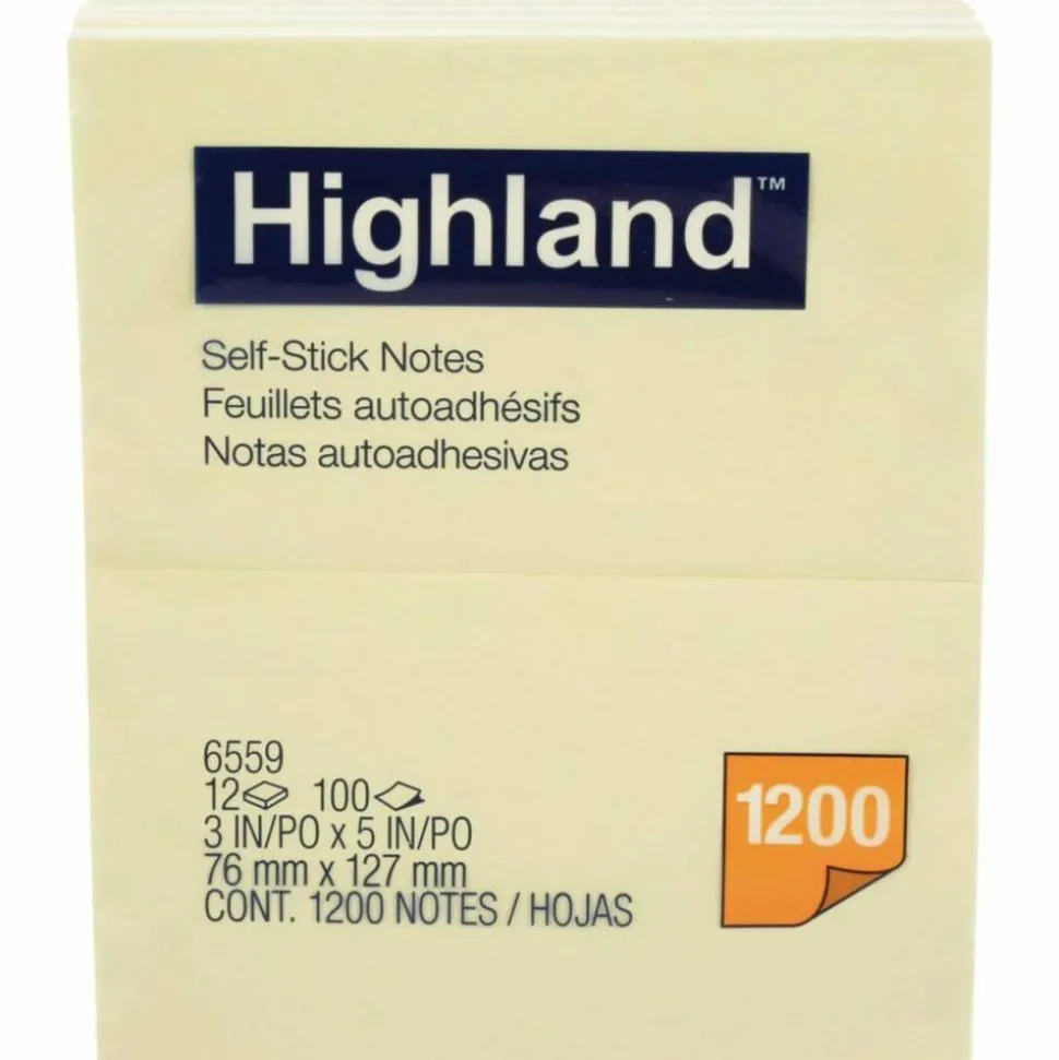 Highland Notes, 3 in x 5 in, 12 Pads, 100 Sheets/Pad, Yellow