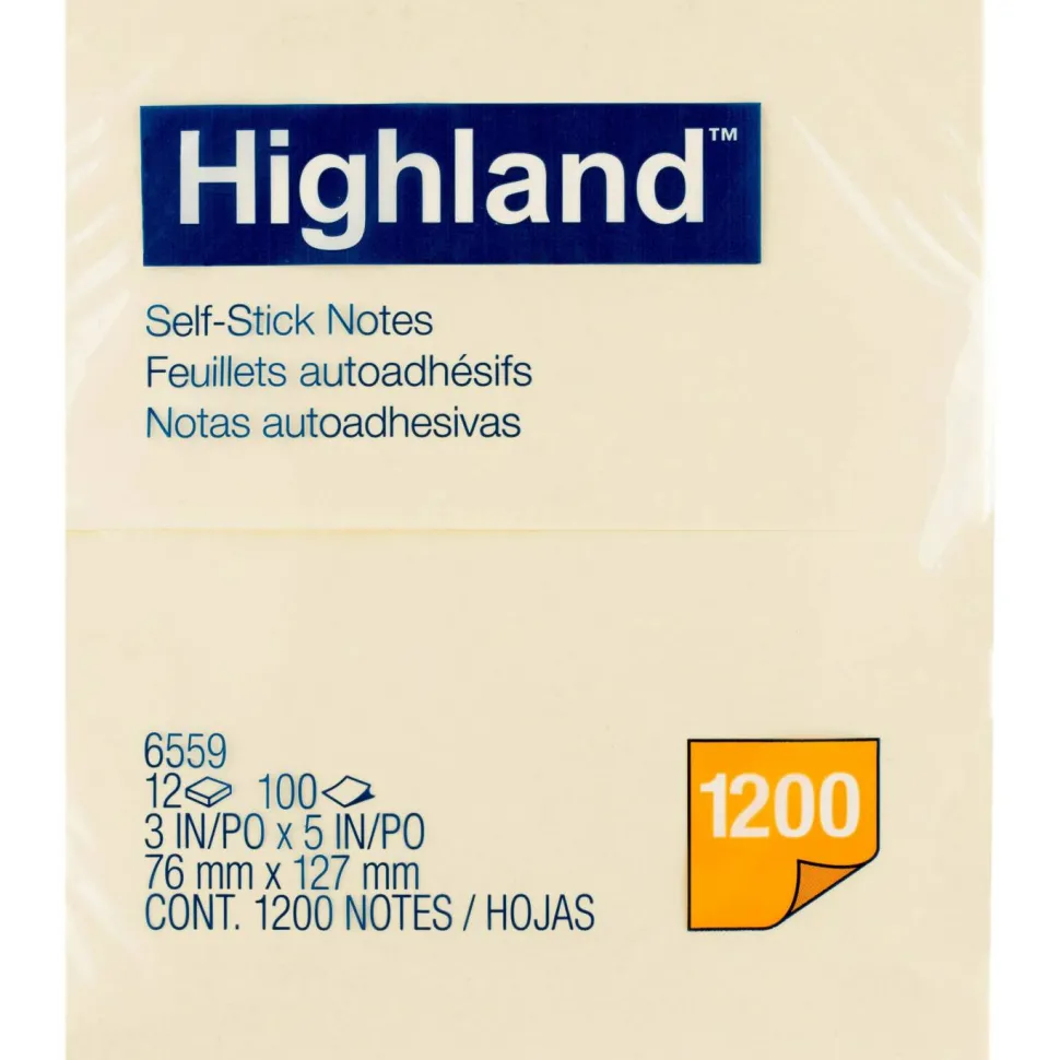 Highland Notes, 3 in x 5 in, 12 Pads, 100 Sheets/Pad, Yellow