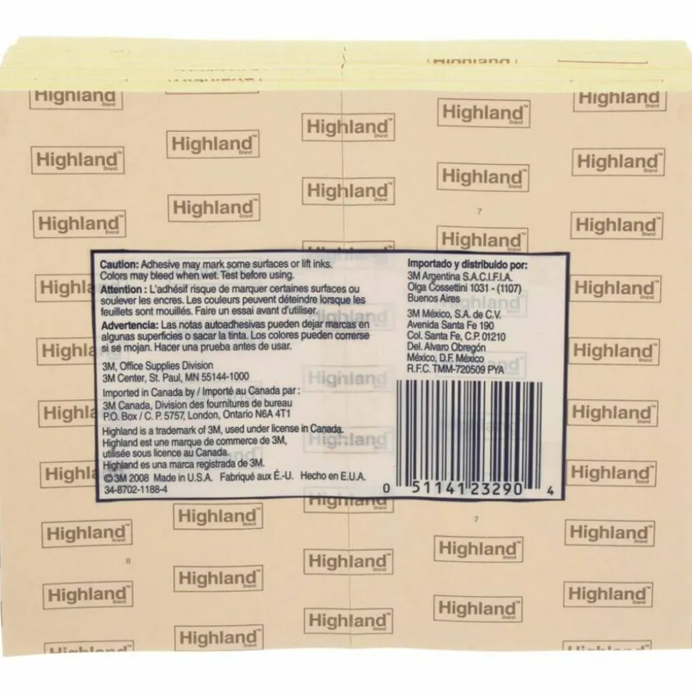 Highland Notes, 3 in x 5 in, 12 Pads, 100 Sheets/Pad, Yellow