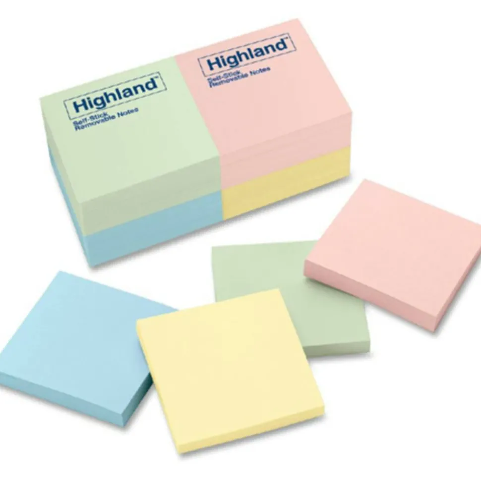Highland Notes, 3 in x 3 in, 12 Pads, 100 Sheets/Pad, Assorted Pastel Colors