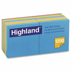 Highland Self-Stick Notes, 3" x 3", Assorted Bright Colors, 100 Sheets Per Pad, Pack Of 12 Pads