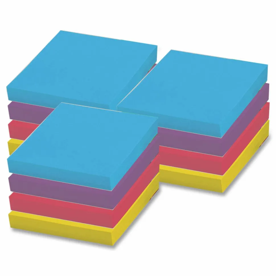Highland Self-Stick Notes, 3" x 3", Assorted Bright Colors, 100 Sheets Per Pad, Pack Of 12 Pads