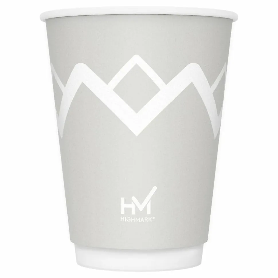 Highmark Insulated Hot Cups, 12 Oz, 42% Recycled, Gray/White, Pack Of 50