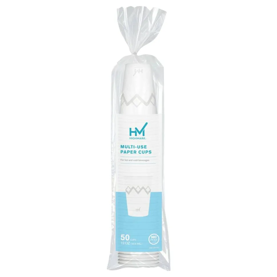 Highmark Paper Hot Cups, 12 Oz, Printed White, Pack Of 50
