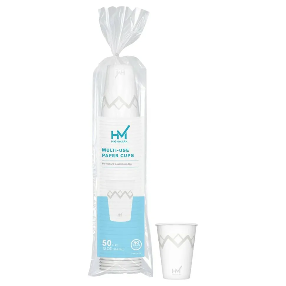 Highmark Paper Hot Cups, 12 Oz, Printed White, Pack Of 50
