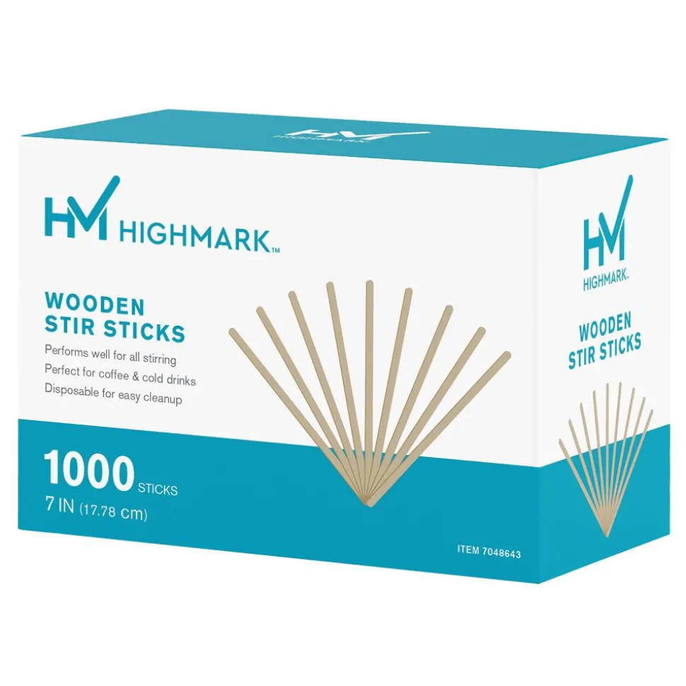 Highmark Wooden Stir Sticks, 7", Light Brown, Case Of 10,000