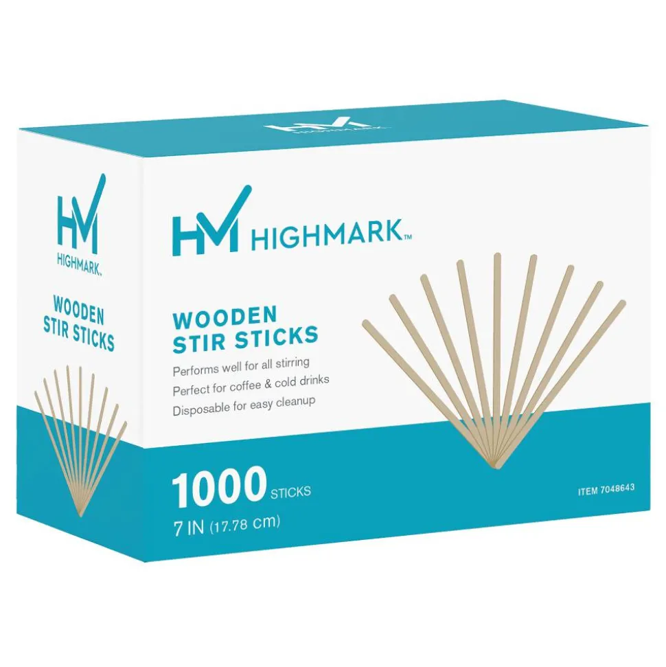 Highmark Wooden Stir Sticks, 7", Light Brown, Case Of 10,000