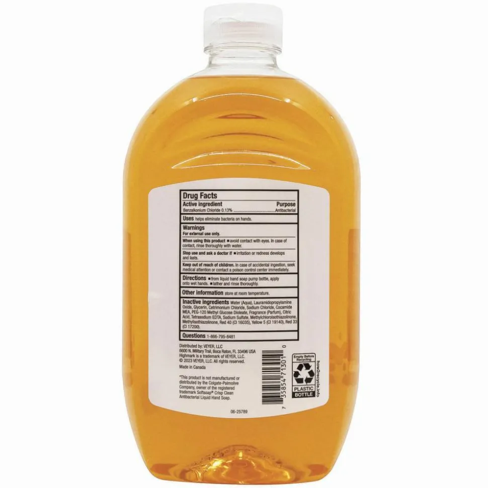 Highmark Antibacterial Liquid Hand Soap, Clean Scent, 50 Oz Refill Bottle, Orange, Case Of 4 Bottles