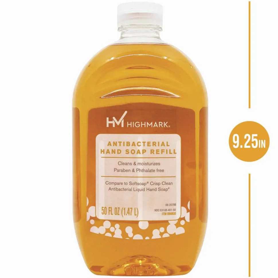 Highmark Antibacterial Liquid Hand Soap, Clean Scent, 50 Oz Refill Bottle, Orange, Case Of 4 Bottles