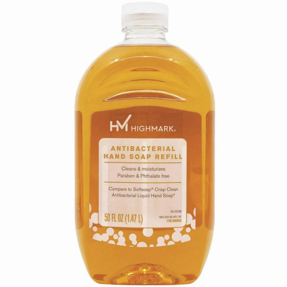 Highmark Antibacterial Liquid Hand Soap, Clean Scent, 50 Oz Refill Bottle, Orange, Case Of 4 Bottles
