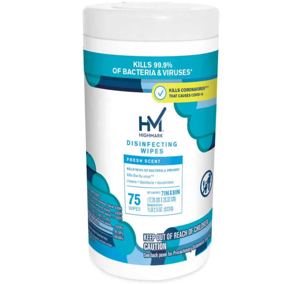 Highmark Disinfectant Wipes, White, Container Of 75