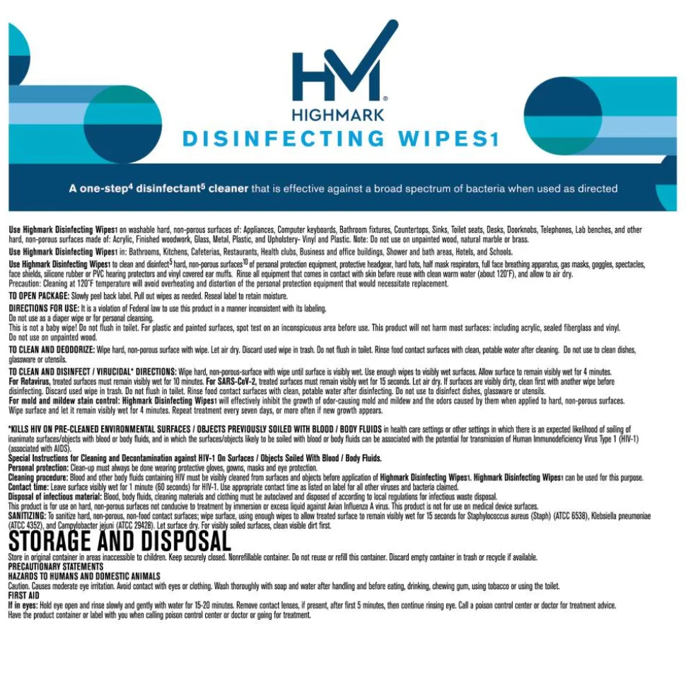 Highmark Disinfecting Wipes, Fresh Scent, 7" x 8", 80 Wipes Per Flat Pack, 100% Recycled, White, Case Of 6 Packs